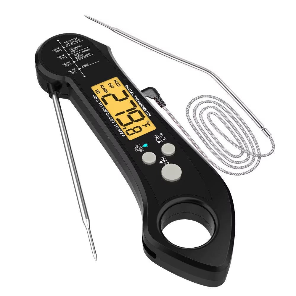 2 in 1 Long Cable Meat Thermometer Digital Waterproof Kitchen Cooking Tools Food Fast Measure Thermometer 2 Probes BBQ Grill Oil