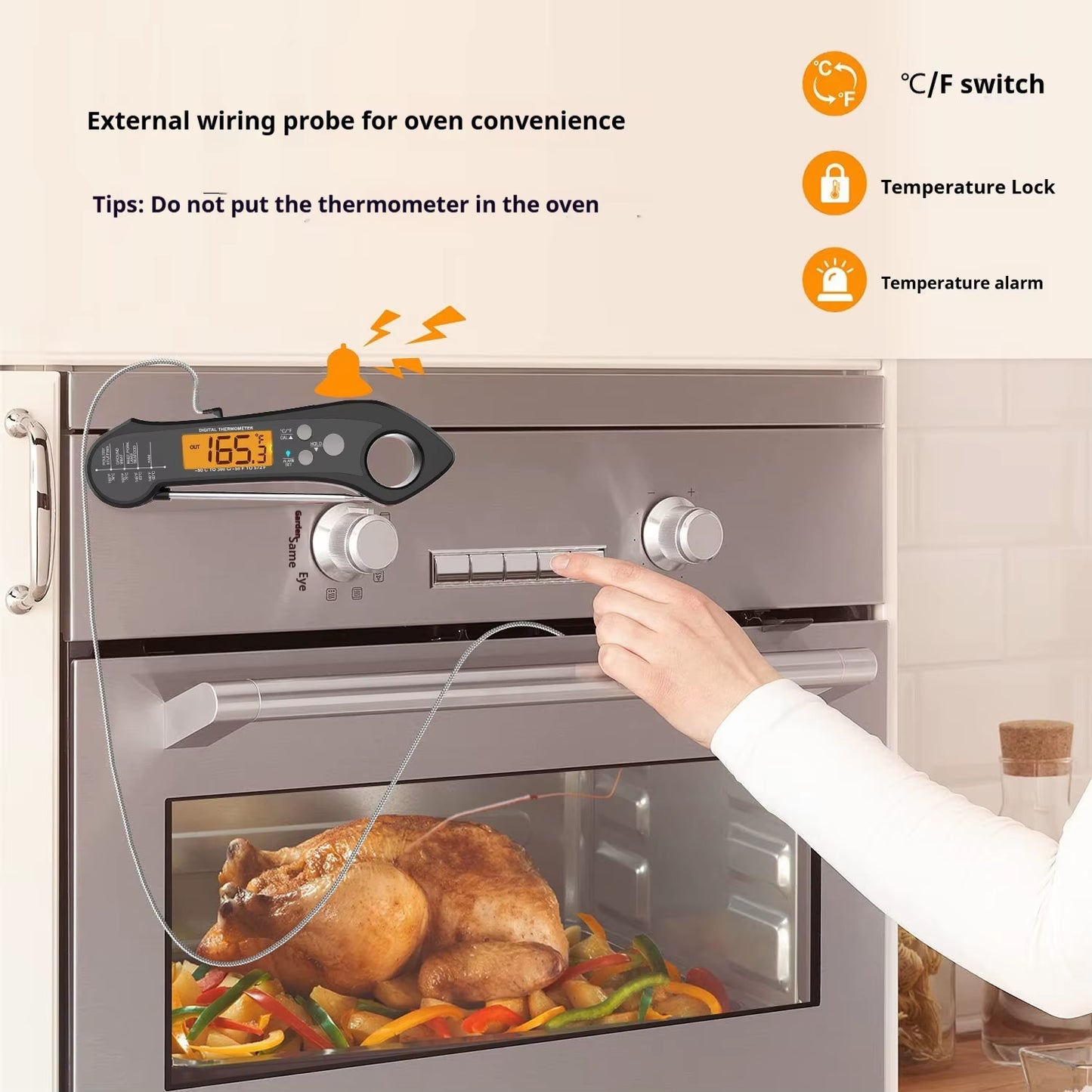2 in 1 Long Cable Meat Thermometer Digital Waterproof Kitchen Cooking Tools Food Fast Measure Thermometer 2 Probes BBQ Grill Oil