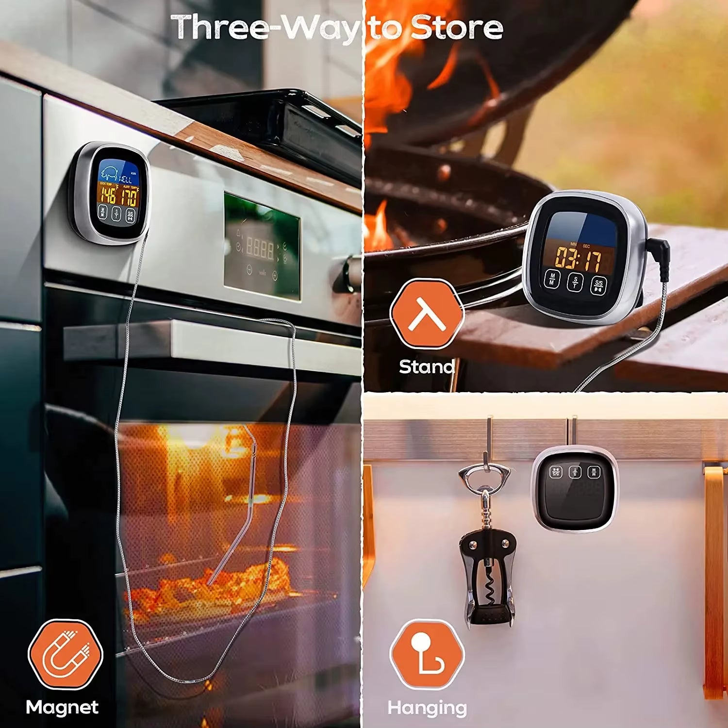 HOMEFISH Digital Meat Kitchen Thermometer Stainless Waterproof Meat Temperature Thermometre Probe Oven Cooking BBQ
