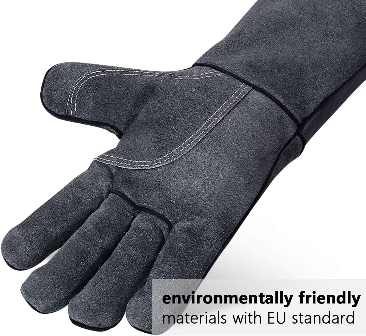 932℉ Leather Forge Welding Gloves 14-Inch Heat Resistant Grill BBQ Glove with Flame Retardant Long Sleeve and Insulated Lining for Men and Women Gray
