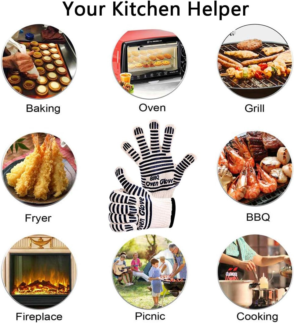 Extreme Heat Resistant Oven Gloves - 932F - Cooking Gloves for BBQ, Grilling, Baking,Cutting, Smoker Fireplace