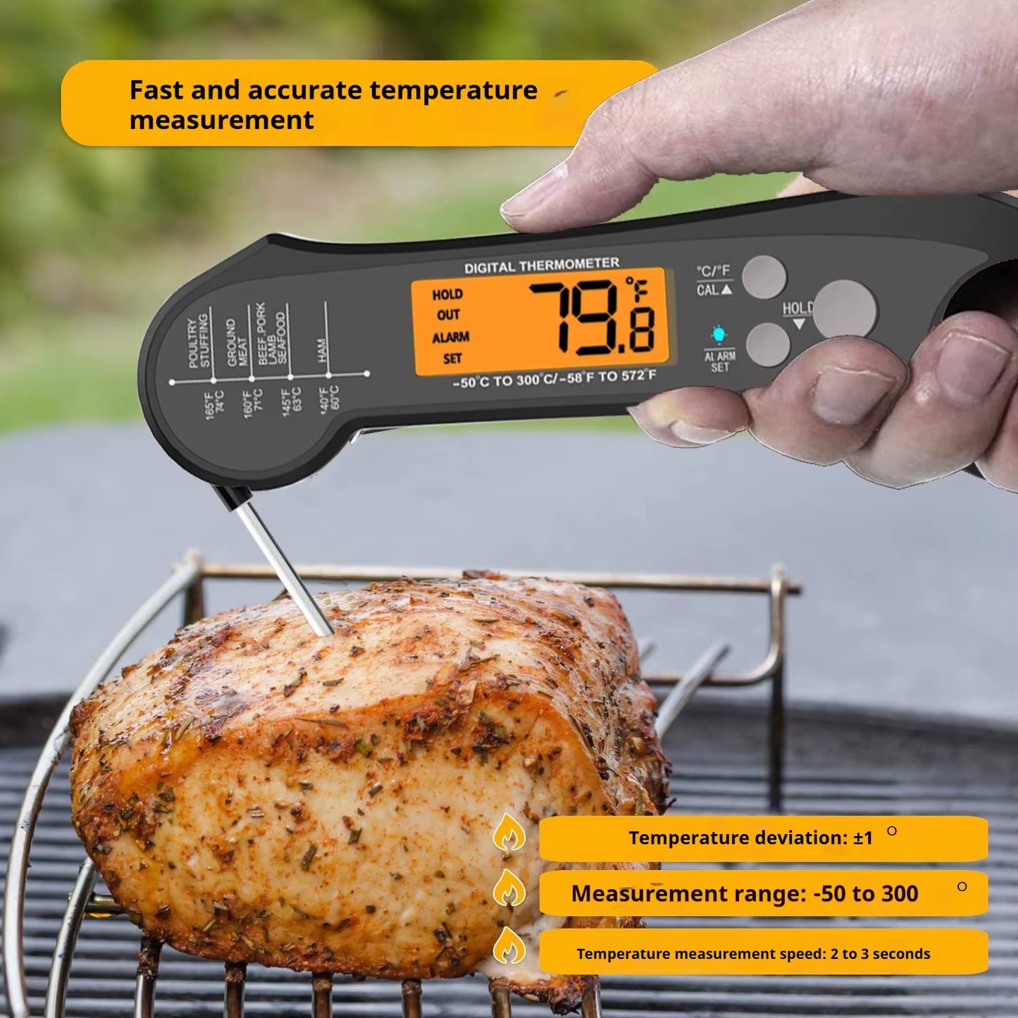 2 in 1 Long Cable Meat Thermometer Digital Waterproof Kitchen Cooking Tools Food Fast Measure Thermometer 2 Probes BBQ Grill Oil